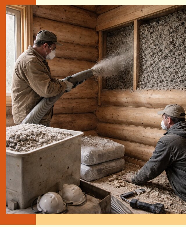 Утепление дома из бруса эковатой в Искитиме