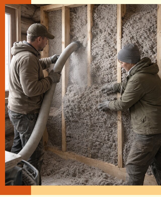 Утепление бревенчатого дома эковатой в Искитиме