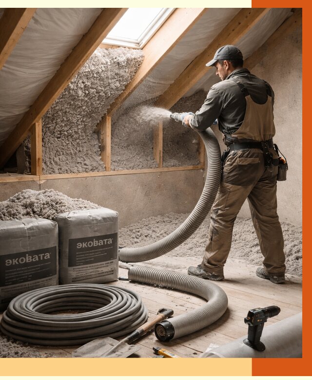 Утепление мансарды эковатой в Искитиме от 2242 руб/м2 — монтаж, задувка, цена | ТепломастерСкм