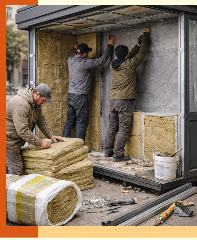 Утепление павильона шаурмы под ключ в Искитиме