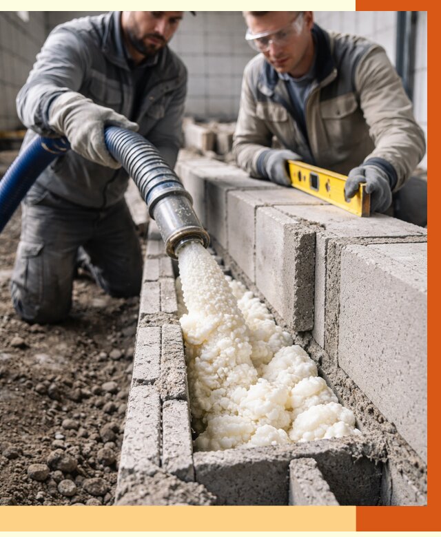 Заполнение колодцевой кладки ППУ в Искитиме от 4281 руб. за м2 | ТепломастерСкм