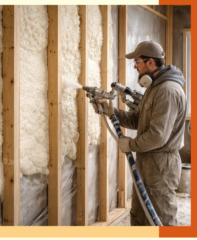 Утепление каркасной стены ППУ в Искитиме от 4332 руб./м2 под ключ | ТепломастерСкм