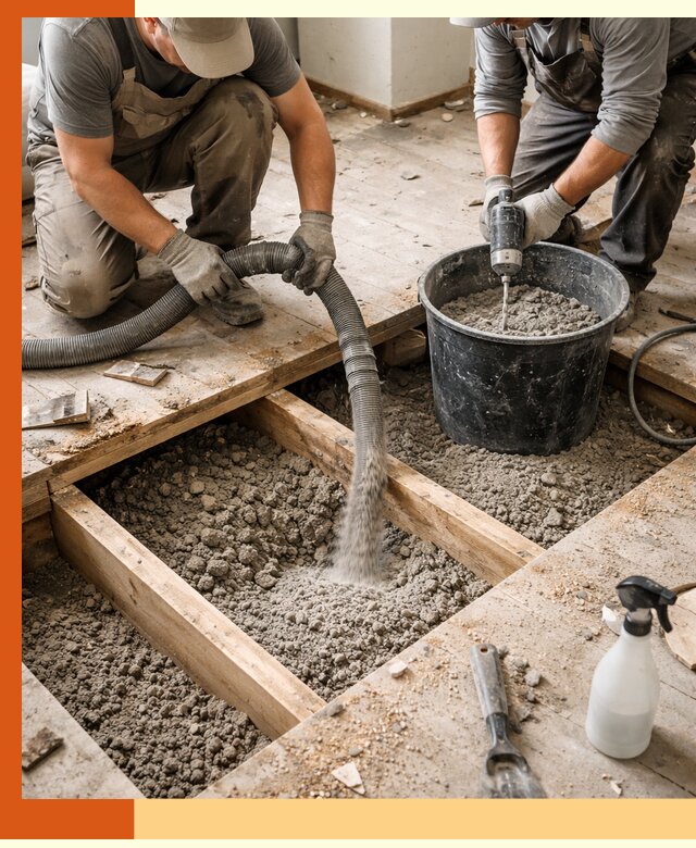 Заполнение пустот пола в Искитиме полиуретаном и пенополистиролом