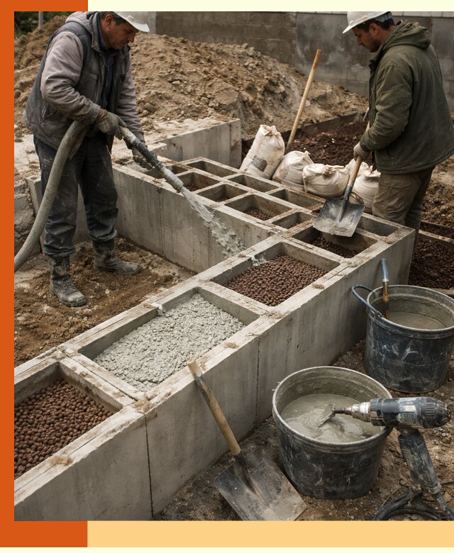 Заполнение полостей фундамента в Искитиме герметичным утеплением и повышением прочности