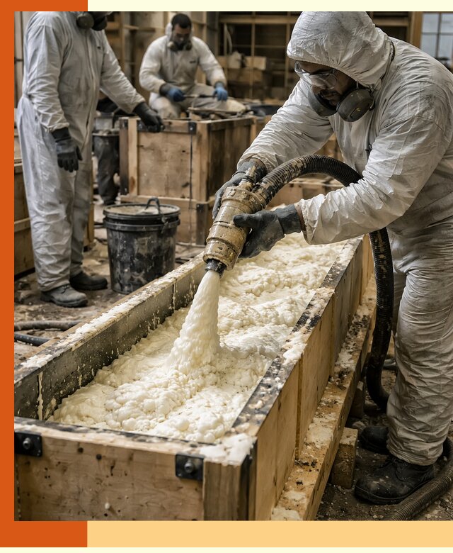 Заливка пенополиуретана в формы для утепления в Искитиме