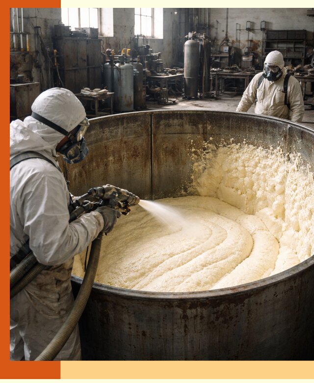 Заливка ппу в емкости с полной изоляцией и герметизацией в Искитиме