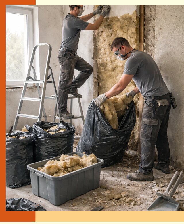 Демонтаж старого утеплителя и вывоз отходов в Искитиме