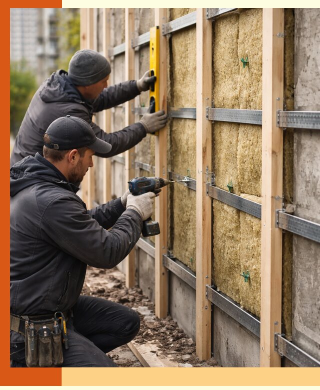 Монтаж обрешетки под утепление зданий и квартир в Искитиме